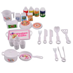 Mini nourriture pour Barbie, 25 pièces, meubles de maison de poupée, ensemble de dîner de cuisine, Pot, fourchette, couteau, assiette, Pizza, enfants, jouets DIY 