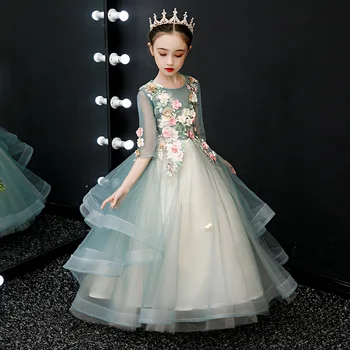 

Autumn Winter Princess Dress Girl Pompous Yarn Children'S Dress Flower Girl Evening Gown Foreign Little Host Piano Performance
