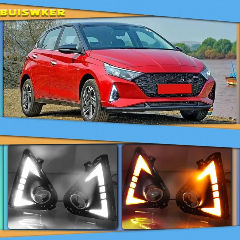 

2PCS Car LED Daytime Running Light For Hyundai Accent Solaris 2021 2022 Yellow Turn Signal Relay DRL Fog Lamp Decoration