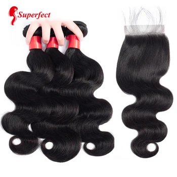 

Body Wave Bundles With Closure Brazilian Hair Weave Bundles 4X4 Swiss Lace 3 Bundles With Closure Human Hair Extension