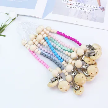 

Pacifier Clip Chain Baby Infant Soothie Accessories Silicone Wooden Beads Prevent drop down Paci Holder Clips Teether Toy 18101