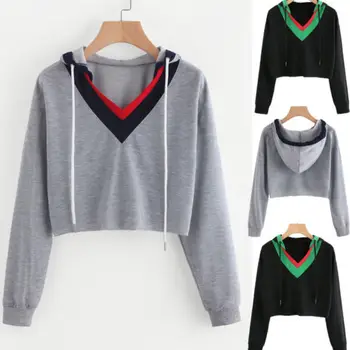 

Women Fashion Hoodies Long Sleeve Crop Top Shirts Loose Hooded Pullovers Shirt