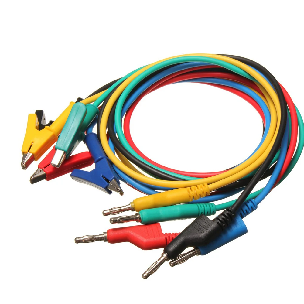 

5pcs Wire Cable Foldable Dual-ended Test Line Banana Plug To Crocodile Alligator Clip Easy Install Silicone Electric Multicolor