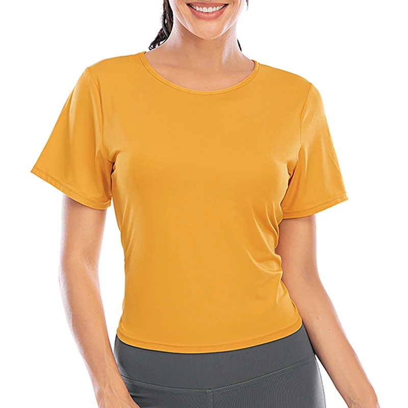 Short Sleeve Women Yoga Tops Open Back Running Clothes Pilates Loose Workout Sportswear Quick Dry Dance Shirts for Gym Fitness