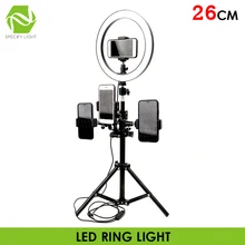 1" 26 см светодиодный студийный кольцевой светильник для камеры Фото-камера кольцевой светильник со штативом USB разъем для держателя телефона макияж Youtube