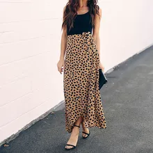 Осень-лето, Ретро стиль, волнистый горошек, с разрезом, повседневные длинные юбки для женщин, женские юбки, модные, повседневные