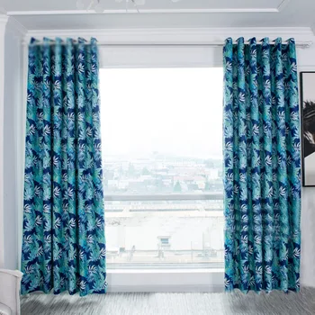 

Personality Palm Leaf Printed Blackout Drapes Curtains Living Room Modern Style Bedroom Kitchen Home Shade Screening Curtain