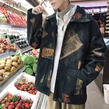 Повседневная полосатая Лоскутная куртка с принтом, Мужское пальто, мужские мешковатые куртки, шерстяной осенний Ретро кардиган в стиле хип-хоп, уличная одежда