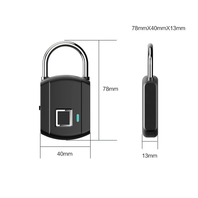 FFYY-Smart Keyless Fingerprint Padlock Usb Rechargeable Access Ip65 Waterproof Anti-Theft Security Padlock Door Luggage Case Loc