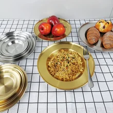 Creative Stainless Steel Round Dinner Plate Western Dinner Plate Steak Plate Dessert Plate Storage Tray Kitchen Utensils