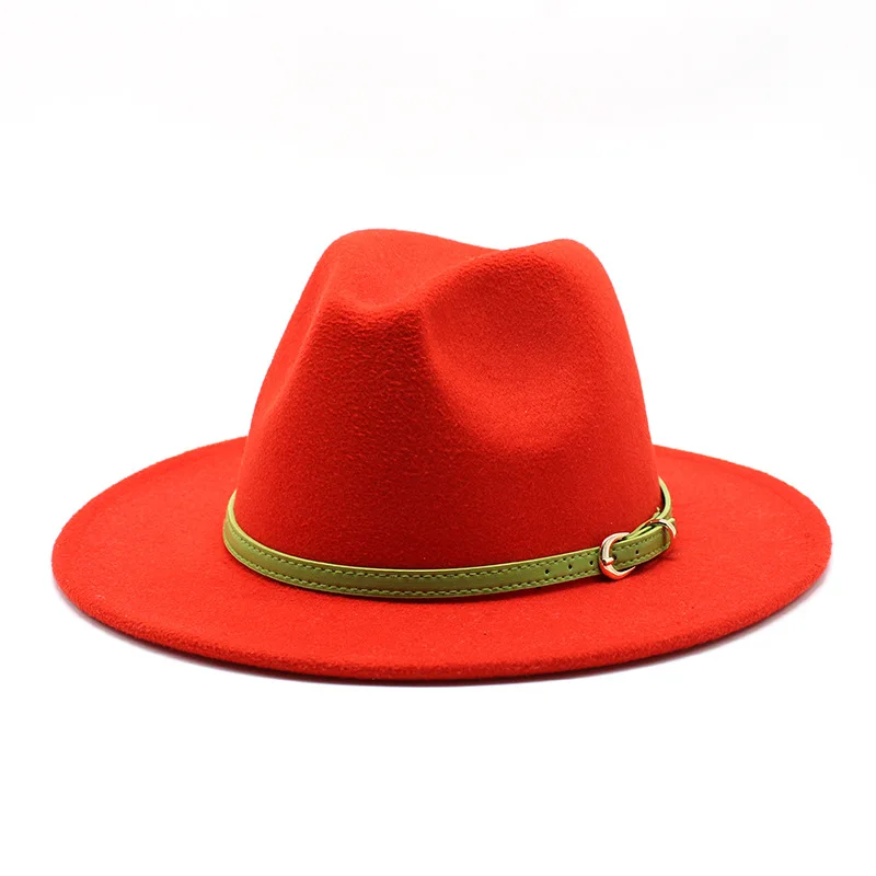 red bottom fedora hat Men Fedora hats women Cowboy Simple woolen hat jazz hats British style hat Fashion hat autumn winter big along Multicolor hat white fedora