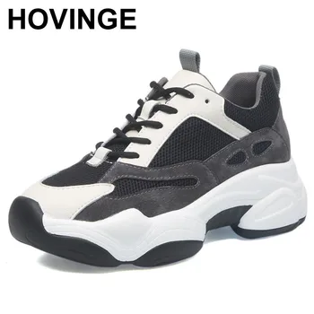 

HOVINGE New Round Toe Lace Up Women Flats Small White Shoes Genuine Leather Breathable Mesh Women Sneakers Casual Shoes
