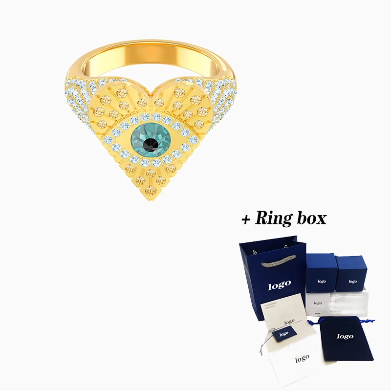 

2020Fashion SWA New LUCKY GODDESS HEART Ring Lucky Angel Wings Demon Eye Pattern Crystal Female Engagement Jewelry Romantic Gift