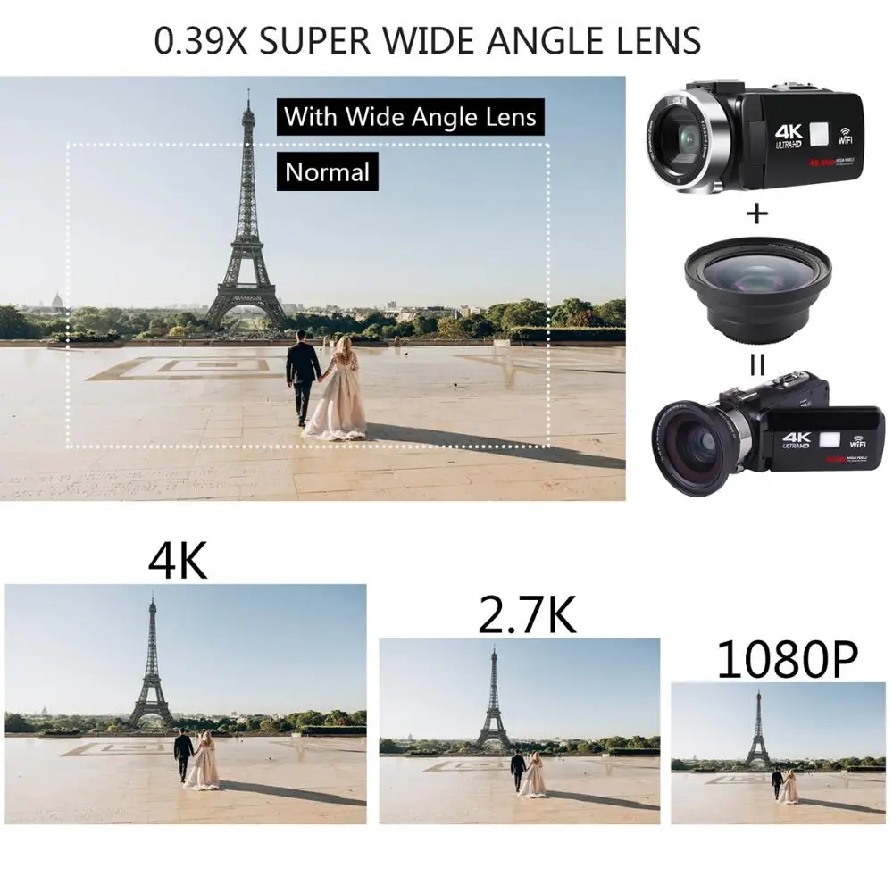 Видеокамера KOMERY 4K 48 МП Vlogging для Youbute Handycam Wi Fi ночная съемка сенсорная видеокамера