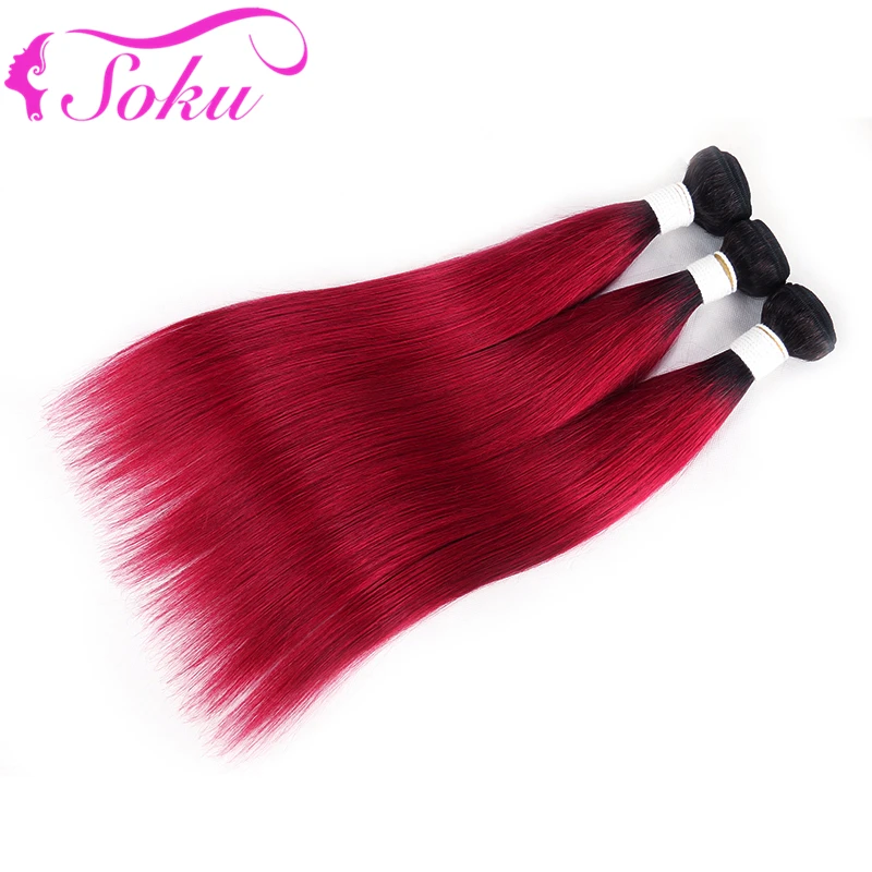 

Brazilian Straight Hair Weave Bundles T1B 99J/Burgundy Dark Root Ombre Human Hair Bundles SOKU Non-Remy 3/4 Bundle Deals