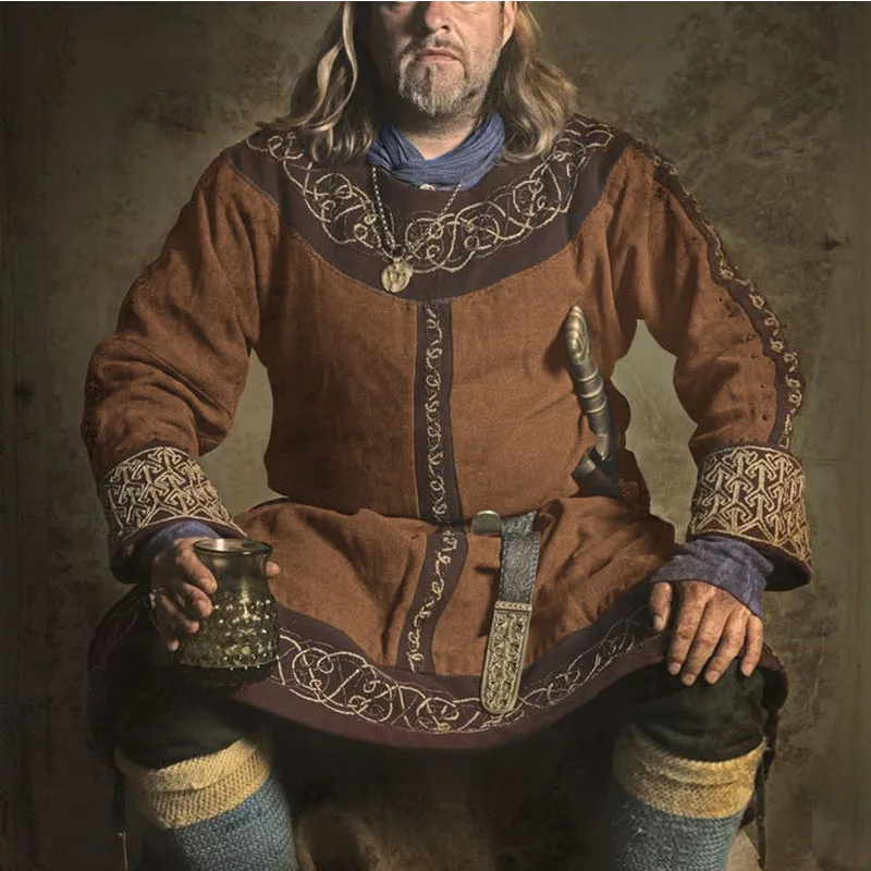 Средневековый Костюм викингов Larp мужская туника платье длинная рубашка