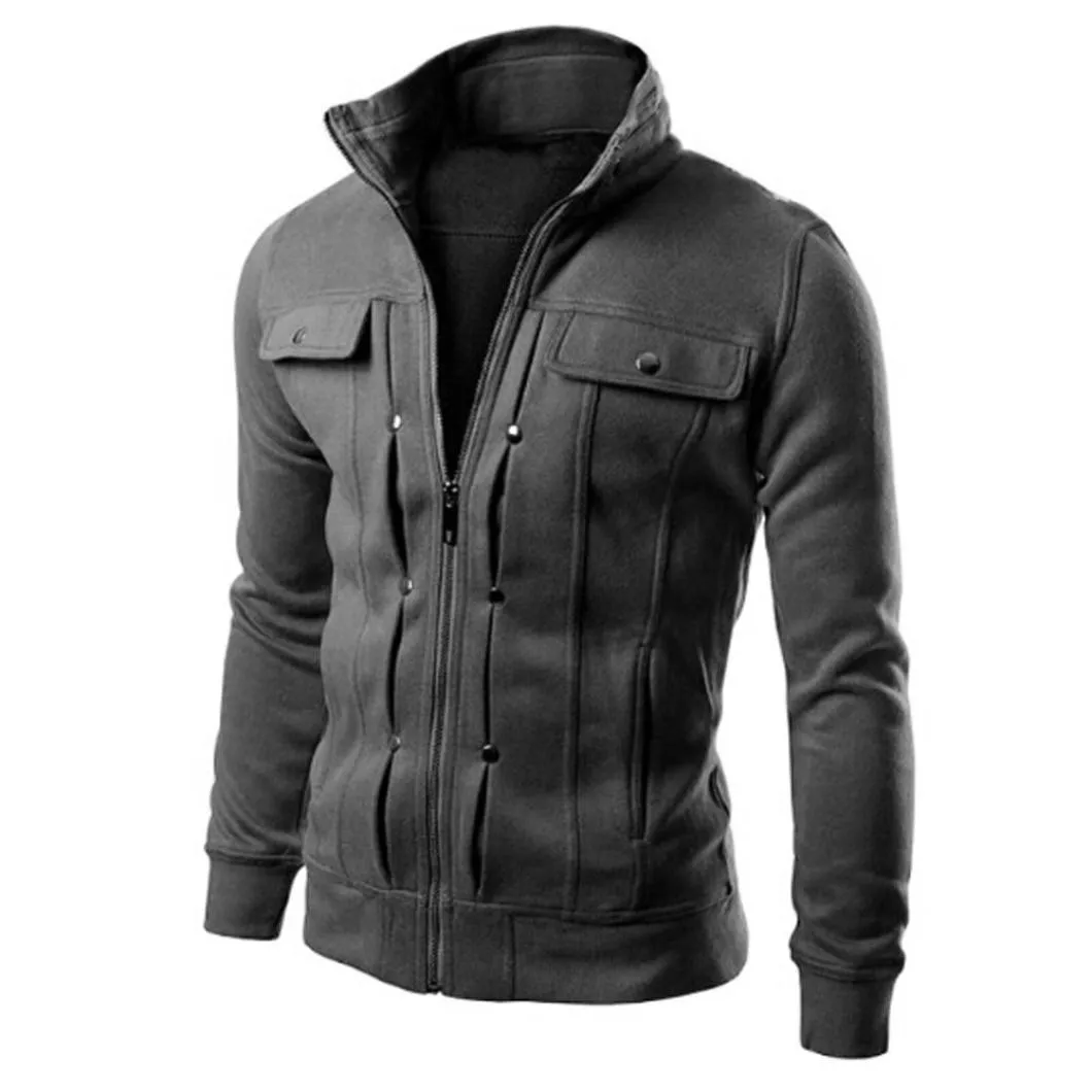 Новая мужская уличная тонкая утолщенная плюс бархатная куртка с монолитным жакетом Классическая дикая модная трендовая Мужская# YL10 - Цвет: Темно-серый
