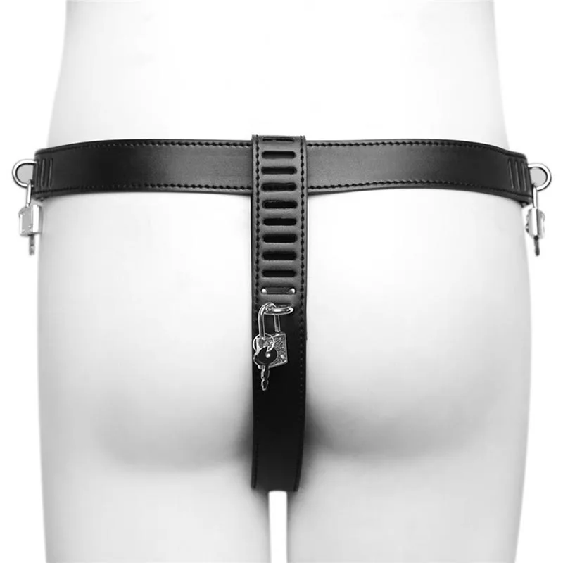 Mens PU Leather Chastity Harness Underwear Lockable Waist Belt Crotch Pouch Cage Briefs Fetish Costume Under Pants Outfit