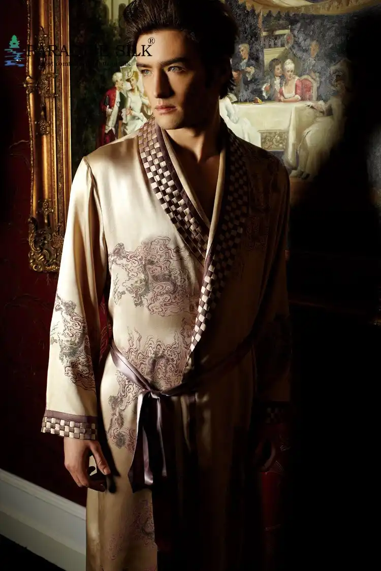 men's embroidered silk robe