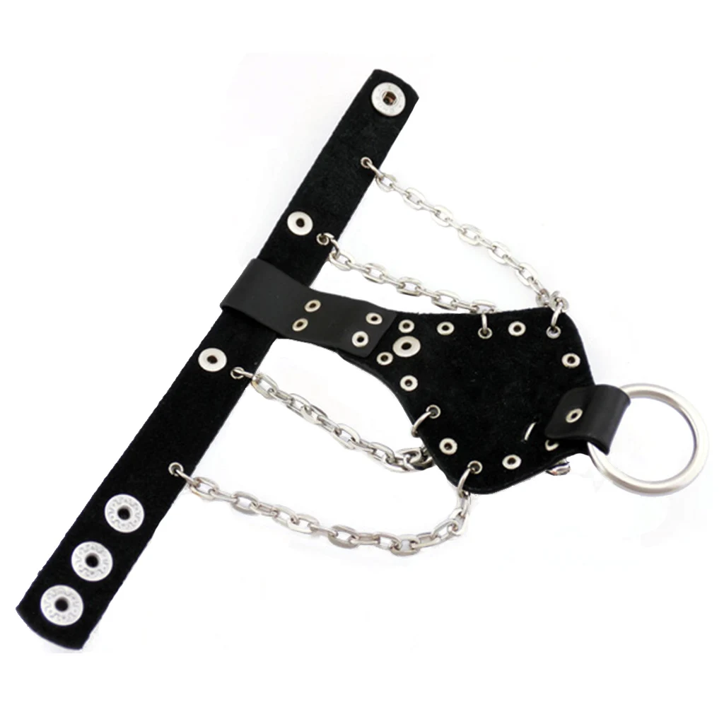 Mens Gothic Alloy Spike Skeleton Hand Wrap Leather Cuff Finger Ring Bracelet