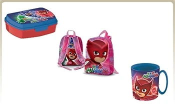 

pj masks set scuola bambina zaino -Tazza in Plastica Microonde - porta merenda super pigiamini gufetta
