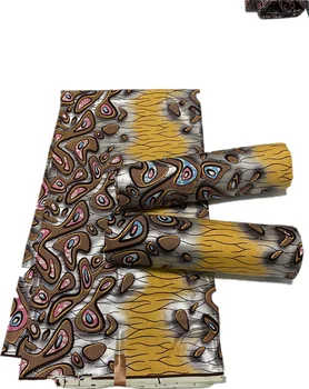 

New Arrival Gold Wax Line Layer Surface African Fabric Wax High Quality 6yards Real Wax Print Fabric for Women Dress