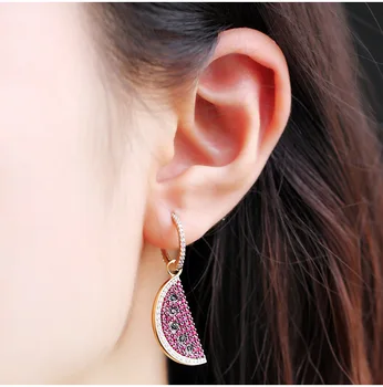 

S925 Needle Purple Watermelon Crystal Earrings Temperament Fairy Fruit Shape Earrings for Women Holiday Music Festival Party