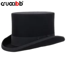 CRUOXIBB 13,5 см, шерсть, фетровая шляпа для мужчин и женщин, Волшебная Шляпа, атласная подкладка, костюм для вечеринки, Черная Шляпа Дерби