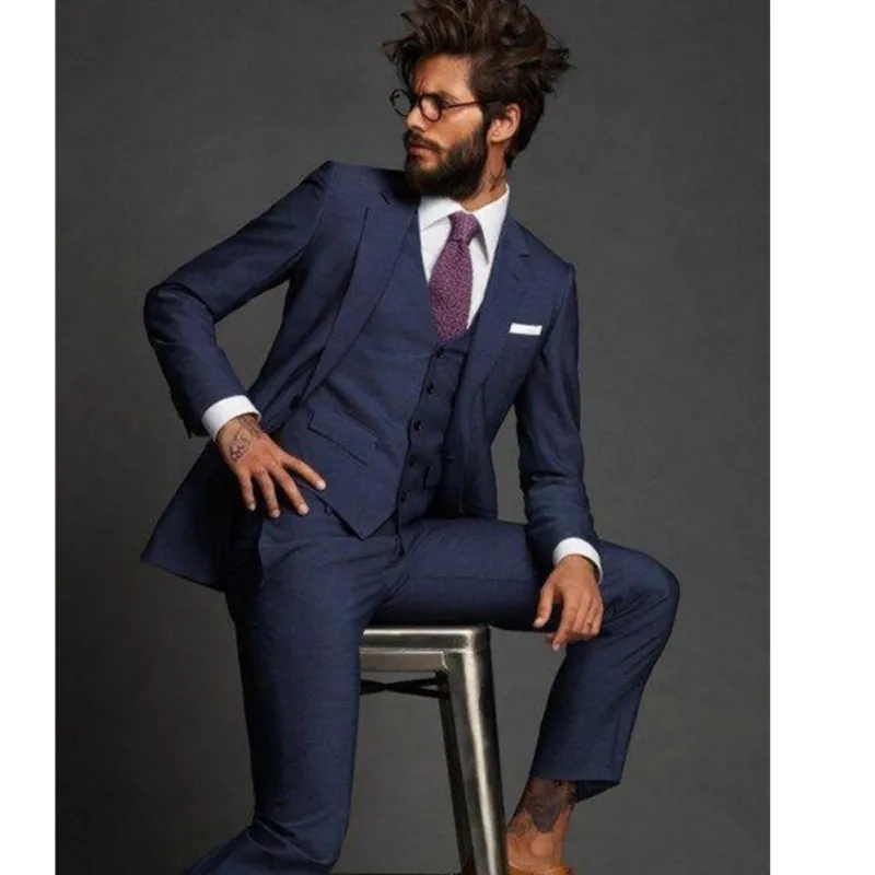 

New Arrival Fashion Blue MenTuxedos Notched Lapel Wedding Suits For Men Formal Men Suits Slim Fit 3 Pieces Men Wedding SuitsA214