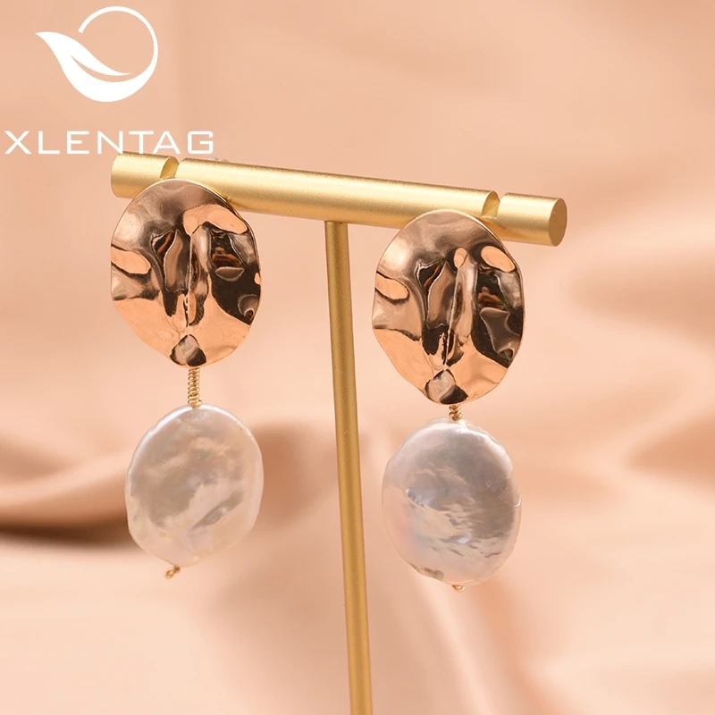

XlentAg 100% Natural Fresh Water Pearl Vintage Drop Earrings For Women Engagement Party Handmade Fine Jewellery Oorbellen GE0838