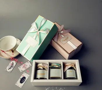 

50pcs Pink Green Kraft Paper Box For 3*100ML Glass Bottles Jam/Honey/Sauce/Pudding Packaging Box Drawer Boxes
