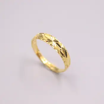 

999 24K Yellow Gold Ring For Women Real Gold 3D Hard Gold Full Star Pattern Lucky Female Love Wedding Gold Ring US 6-8