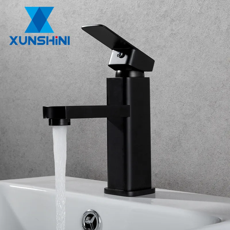 XUNSHINI, бесплатная доставка, черный квадратный крашеный кран для раковины, кран для раковины, кран для ванной комнаты, смеситель для горячей и холодной воды, одно отверстие|Смесители для бассейна| | АлиЭкспресс