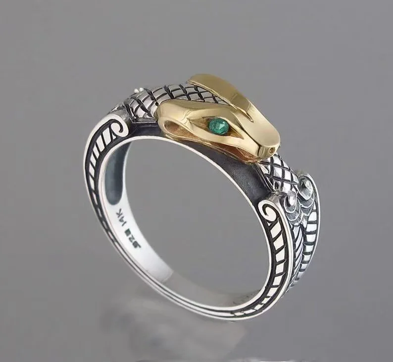 QiLuxy-Anillo de plata de primera ley con forma de serpiente para hombre y mujer, sortija, plata esterlina, Estilo Vintage, Punk