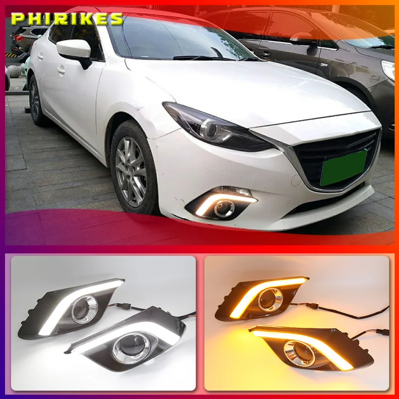 

Дневные ходовые огни для Mazda 3 Mazda3 Axela, светодиодные дневные ходовые огни, противотуманные фары с указателем поворота, 2 шт., 2014, 2015, 2016