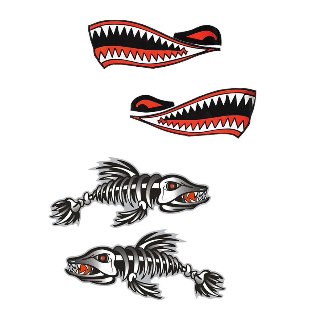 4Pcs Fish Decals+  Mouth Stickers For Sit On Kayak Canoe Boat Car