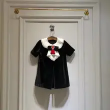 Instock/черное однотонное платье для девочек с бантом; торжественные платья; праздничное платье принцессы; костюм для детей; Одежда для девочек