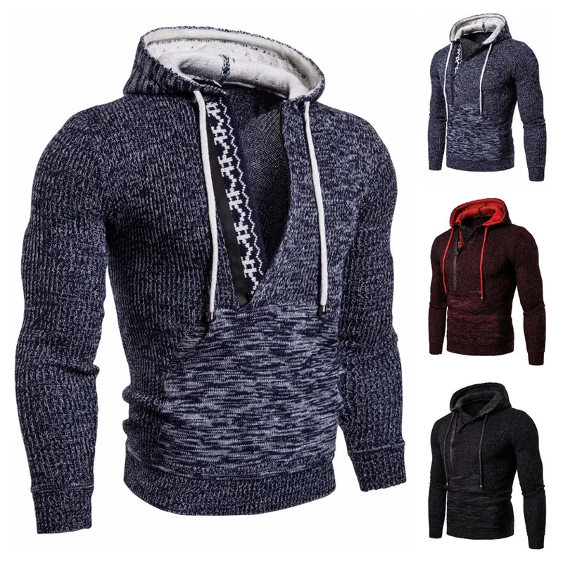 

2019 Autumn New Style Europe and America Men Hooded V Neck Sweater Christmas-Style Knitted Cardigan MEN'S Coat