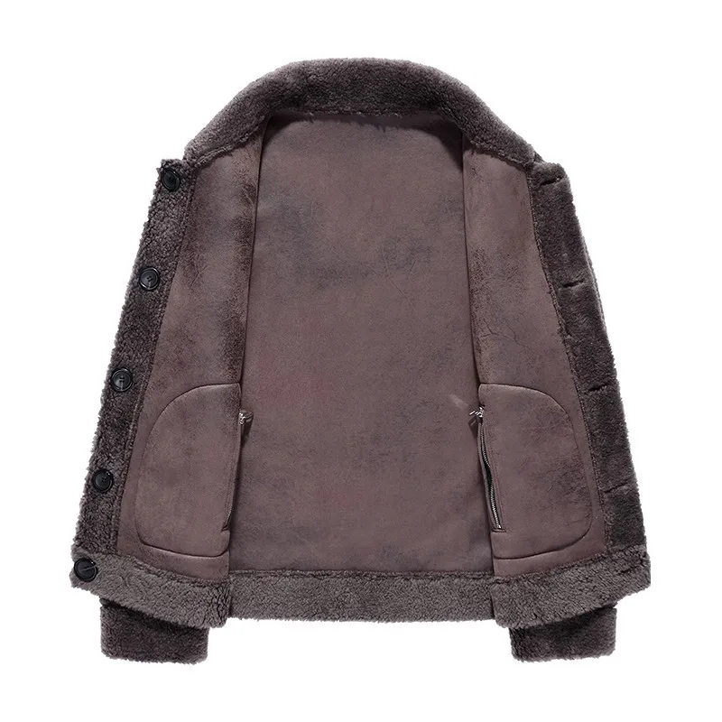 Зимняя мужская куртка из шерсти, теплая замшевая кожаная куртка 5XL, однобортное короткое пальто из натурального меха ягненка