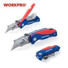 Cuchillo plegable para electricista WORKPRO, cuchillo de utilidad para cortar tubos, Cuchillos con 5 cuchillas en mango