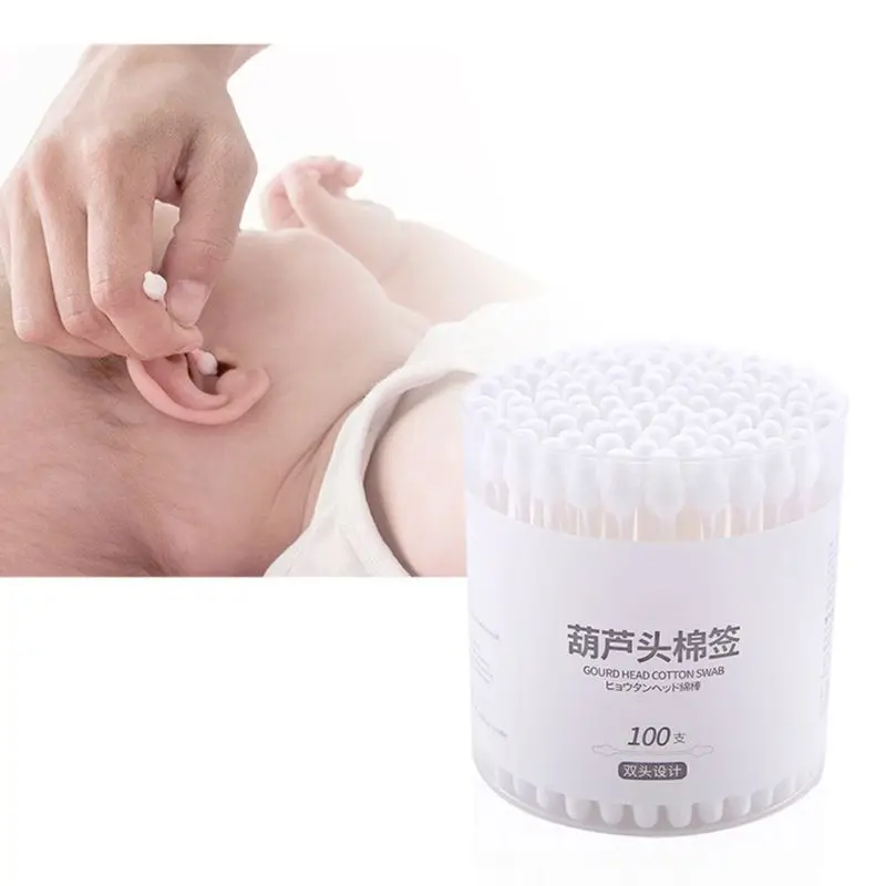 100Pcs Pear Cucurbit Shaped Double Tipped Cotton Swab Multipurpose Antibacterial Baby Ear Cleaning Paper Shaft Stick 2