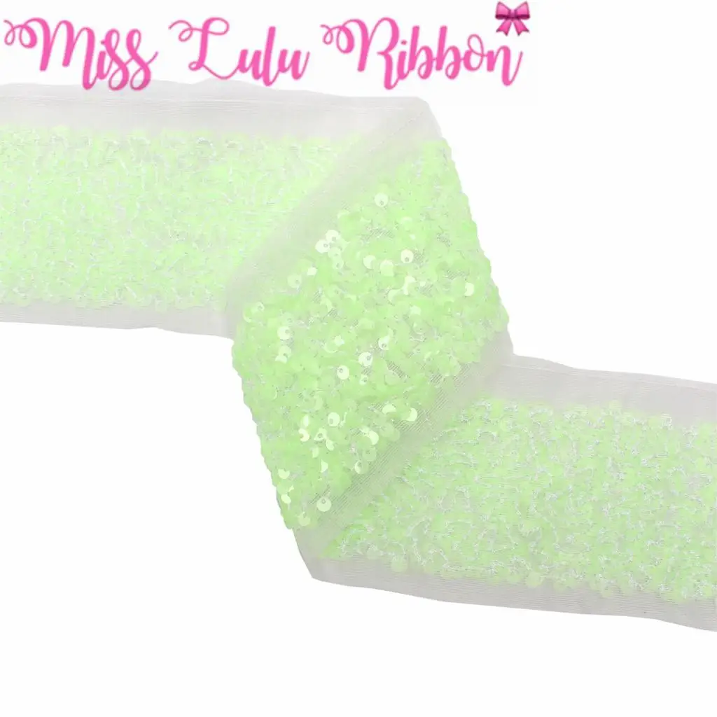 3"75mm Scatter Sequin Ribbon(Back Side with Tulle, 9.5cm Width Added 1cm Edge Both Side) 25.5yards/Pack(3*8.5y/r) Hair Bowknots