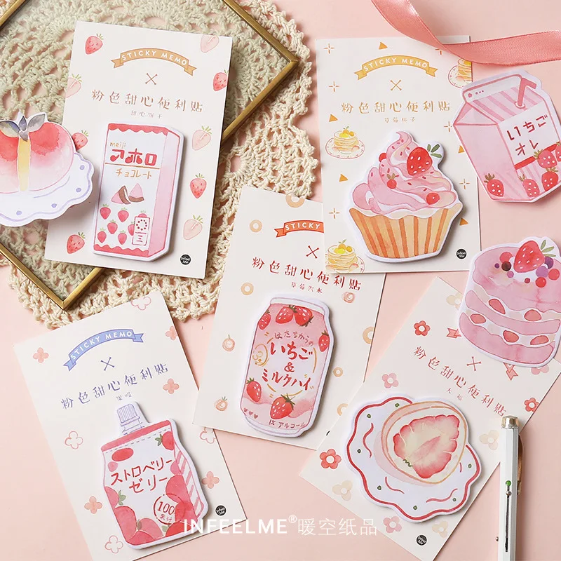 

Pink Strawberry Series Memo Pads Kawaii Stationery Sticky Notes Paper Bookmarks School Office Supply Papelaria