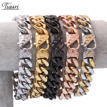 

Tiasri 13/15mm Curb Cuban Link Chain Classic Man Bracelet High Quality Stainless Steel Jewelry Accessories Punk Style Gifts 2020