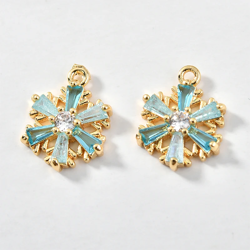 

New Arrival Gold Tone Copper Alloy Charms 10pcs 10mm Zircon Crystal Snowflake Pendant Fit Earring Necklace Ornament Decoration