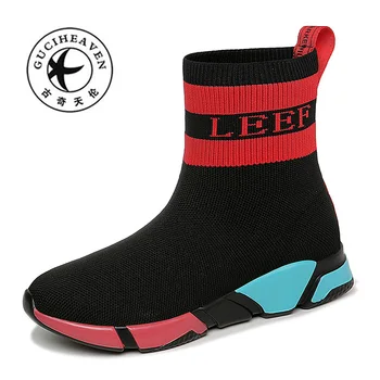 

2020 winter socks shoes Color matching thick boots Plus velvet high top women ankle boots Stretch woven ladies casual shoes