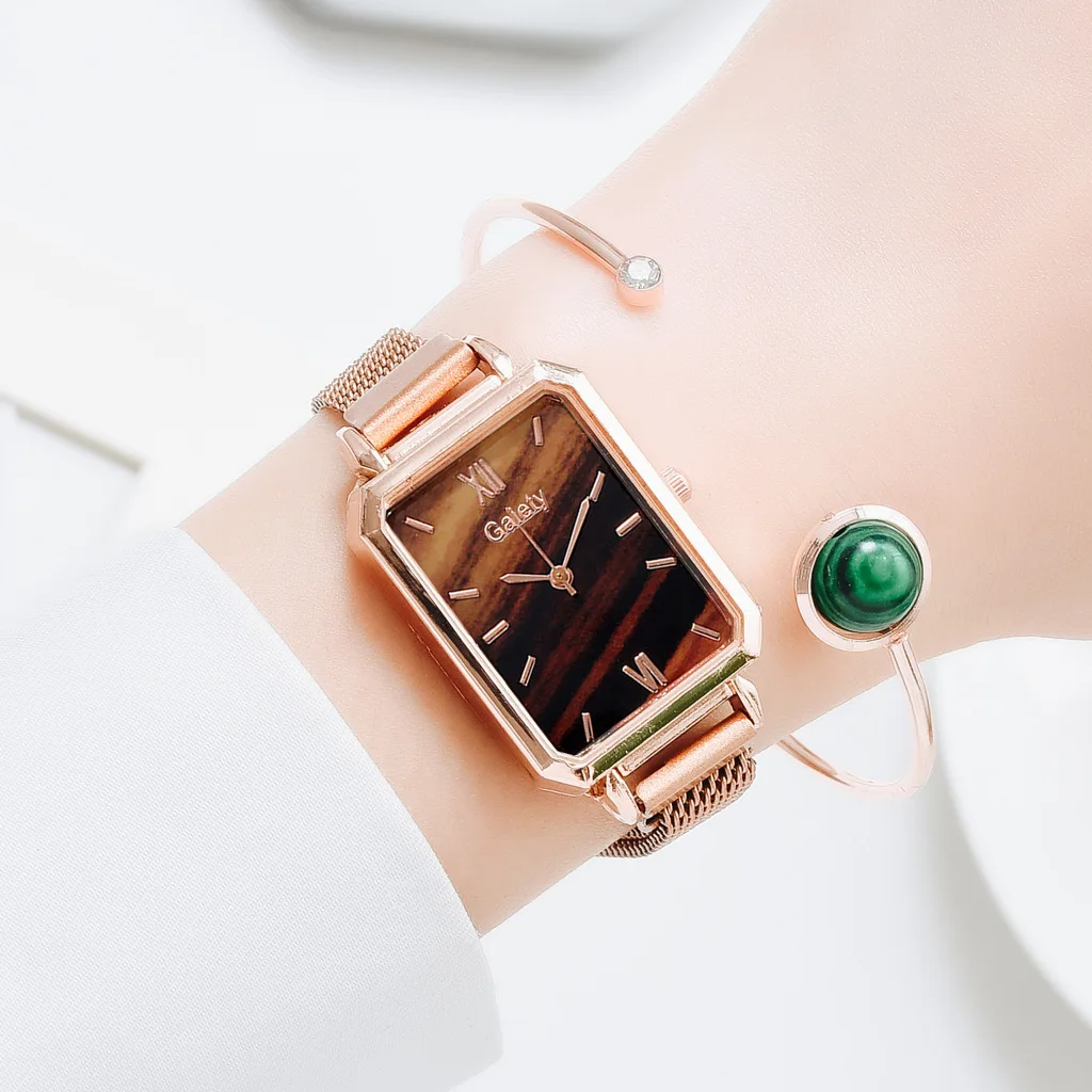 Ladies Quartz Watch 2021 Simple Fashion Luxury Rose Gold Stainless Steel Mesh Band Bracelet Set Qt83