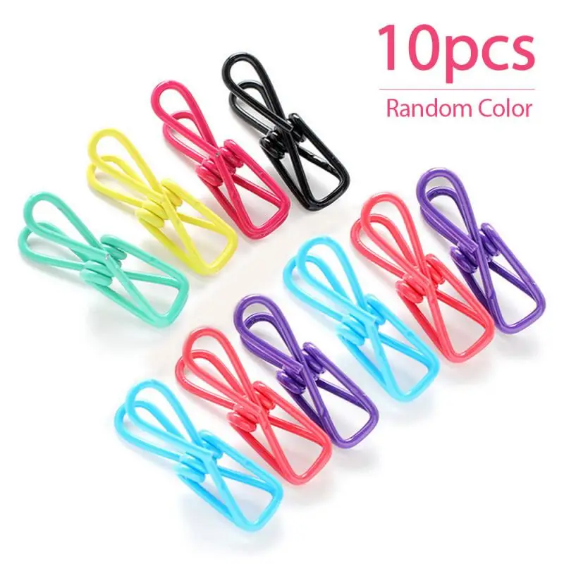 10PC Colorful Stainless Steel Wire Clips Clothespins Hanging Clip Hooks Clothes Pins 5.7cmX3cmX1.7cm Drying Rack Household | Дом и сад
