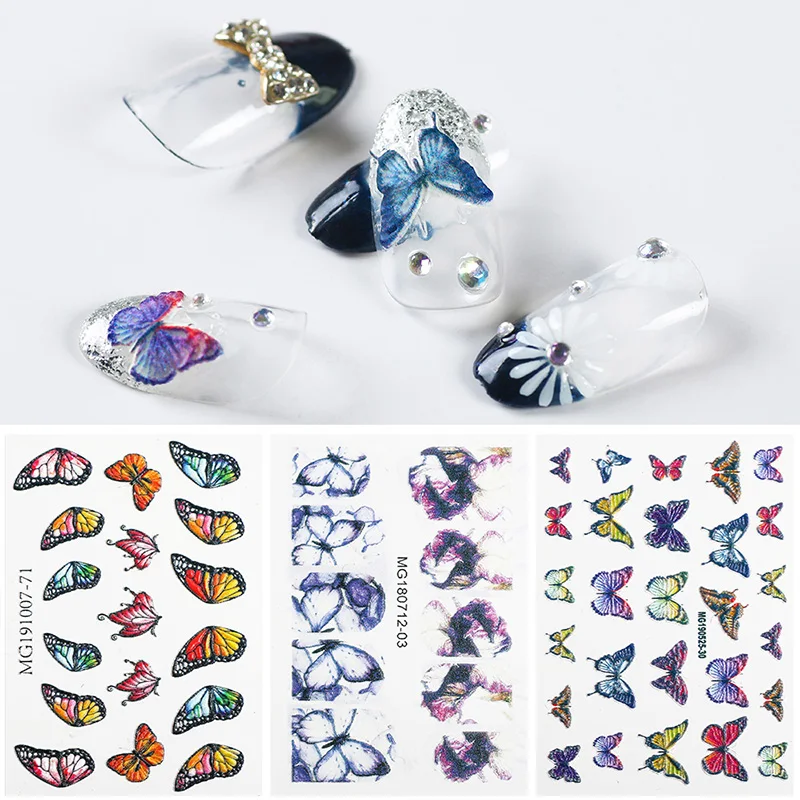 

1pc 3D Embossed Butterfly Water Sliders Nail Stickers Decals Acrylic Engraved Designs Tattoo Foils Nail Art Decoration Manicure