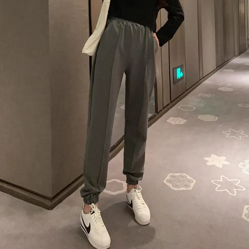 Harajuk Pantalon Femme Повседневные свободные спортивные штаны женские с высокой талией корейские черные женские брюки больших размеров - Цвет: Gray
